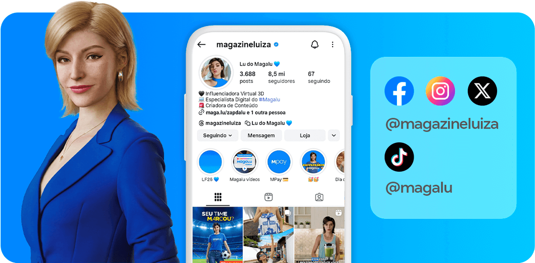 Siga a Lu nas redes sociais Nas redes sociais da Lu você fica por dentro das novidades e ofertas incríveis que vão rolar! Siga no Facebook, Instagram, Twitter e TikTok.