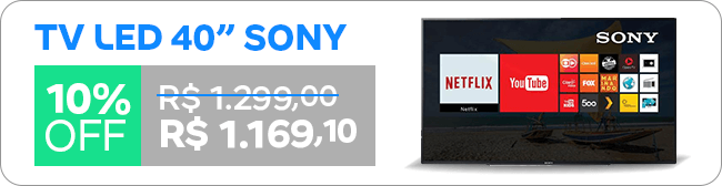 TV LED 40” Sony com 10% OFF por R$ 1.169,10
