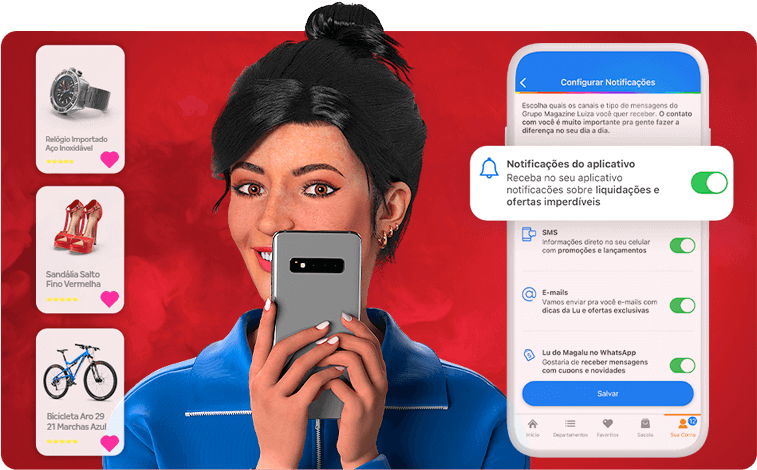 Favorite seus produtos no SuperApp Comece a se preparar pra aproveitar tudo que tem no Magalu, favorite os produtos que quer comprar na Liquidação Fantástica. Em seguida, ative as notificações